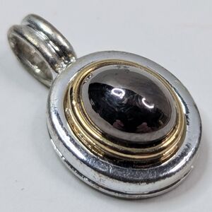 LCI Silver & Gold Oval Necklace Pendant Oval Onyx Style Stone Jewelry Signed